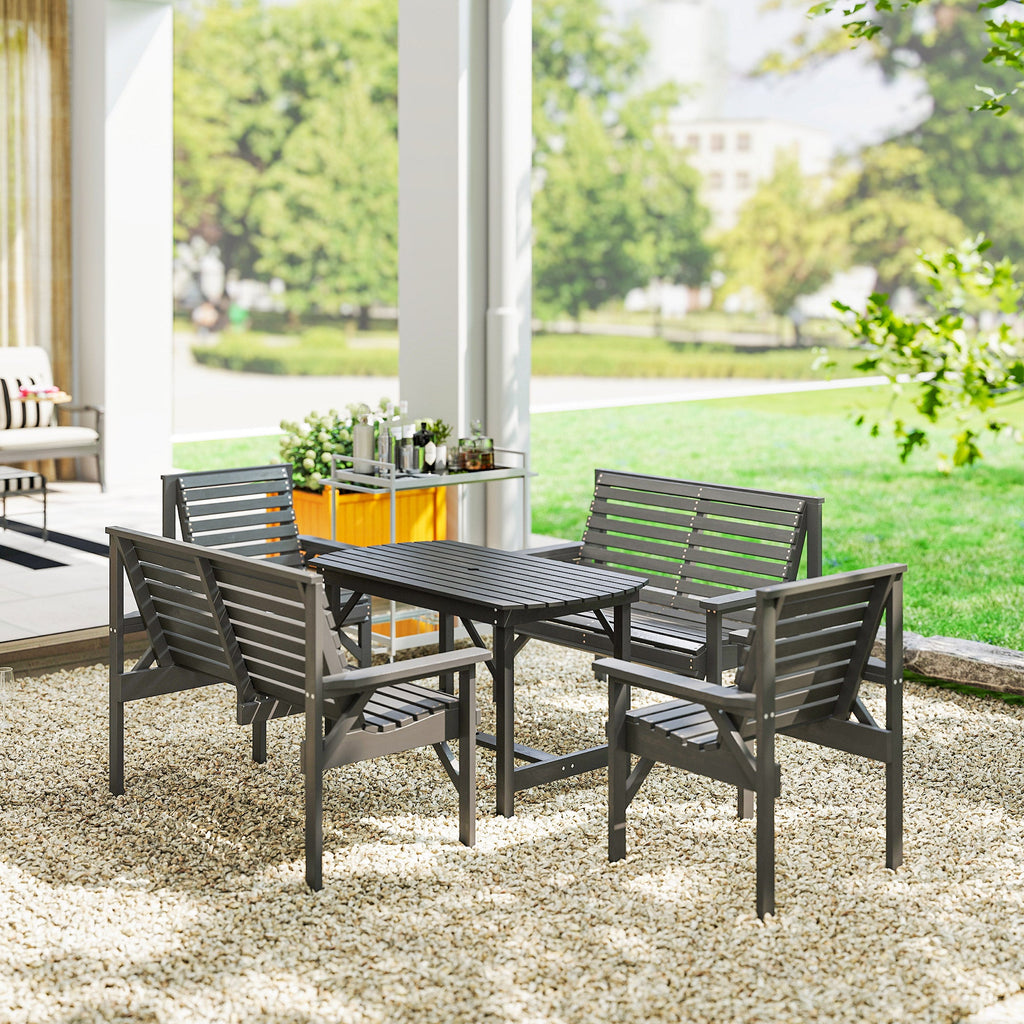 5 Piece Wooden Garden Dining Set for 6 with Umbrella Hole Table, Grey