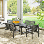 5 Piece Wooden Garden Dining Set for 6 with Umbrella Hole Table, Grey