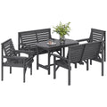 5 Piece Wooden Garden Dining Set for 6 with Umbrella Hole Table, Grey