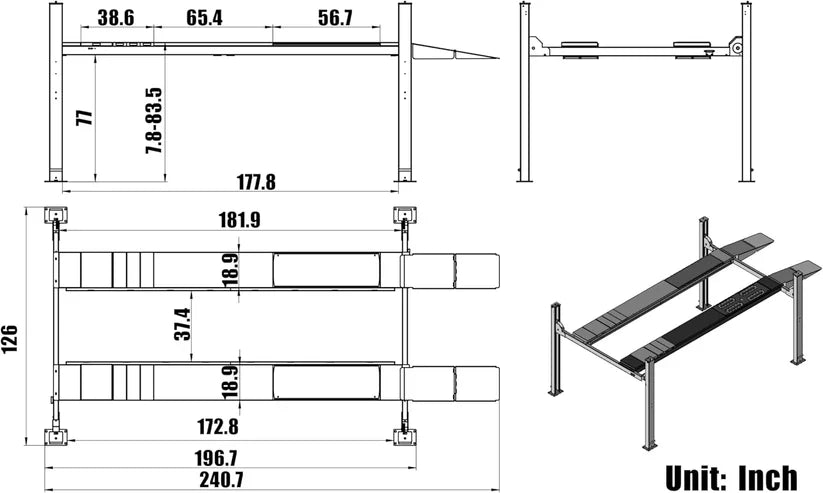 KATOOL KT-4M110PA 11,000 lb 4-Post Alignment Lift with 7,000 lb Rolling Jack