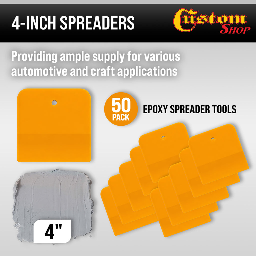 4 Inch Plastic Body Filler Spreader Tools for Automotive Body Fillers (50 Pack), Putties, Glazes, Epoxy Resin, Caulk, Glues - Plastic Spreader Tool