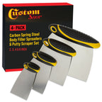 4-Piece Carbon Spring Steel Body Filler Spreaders & Putty Scraper Set with Ergonomic Handles 2”, 3”, 4”, 6”