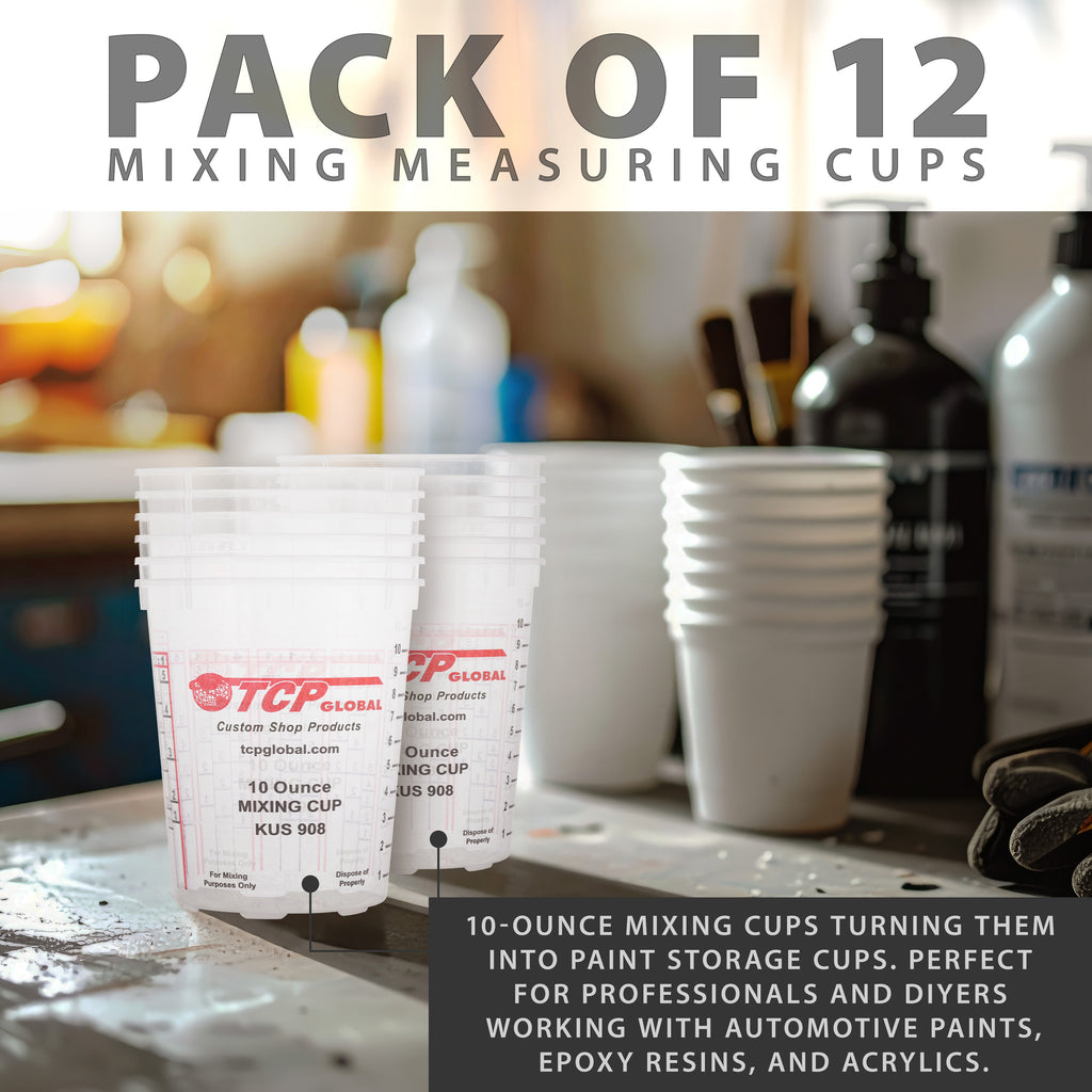 Paint Mixing Cups, 10-Ounce (12 Pack) - Plastic Measuring Cups for Liquids, Automotive Painting, Epoxy Resin, Acrylic Arts, Crafts