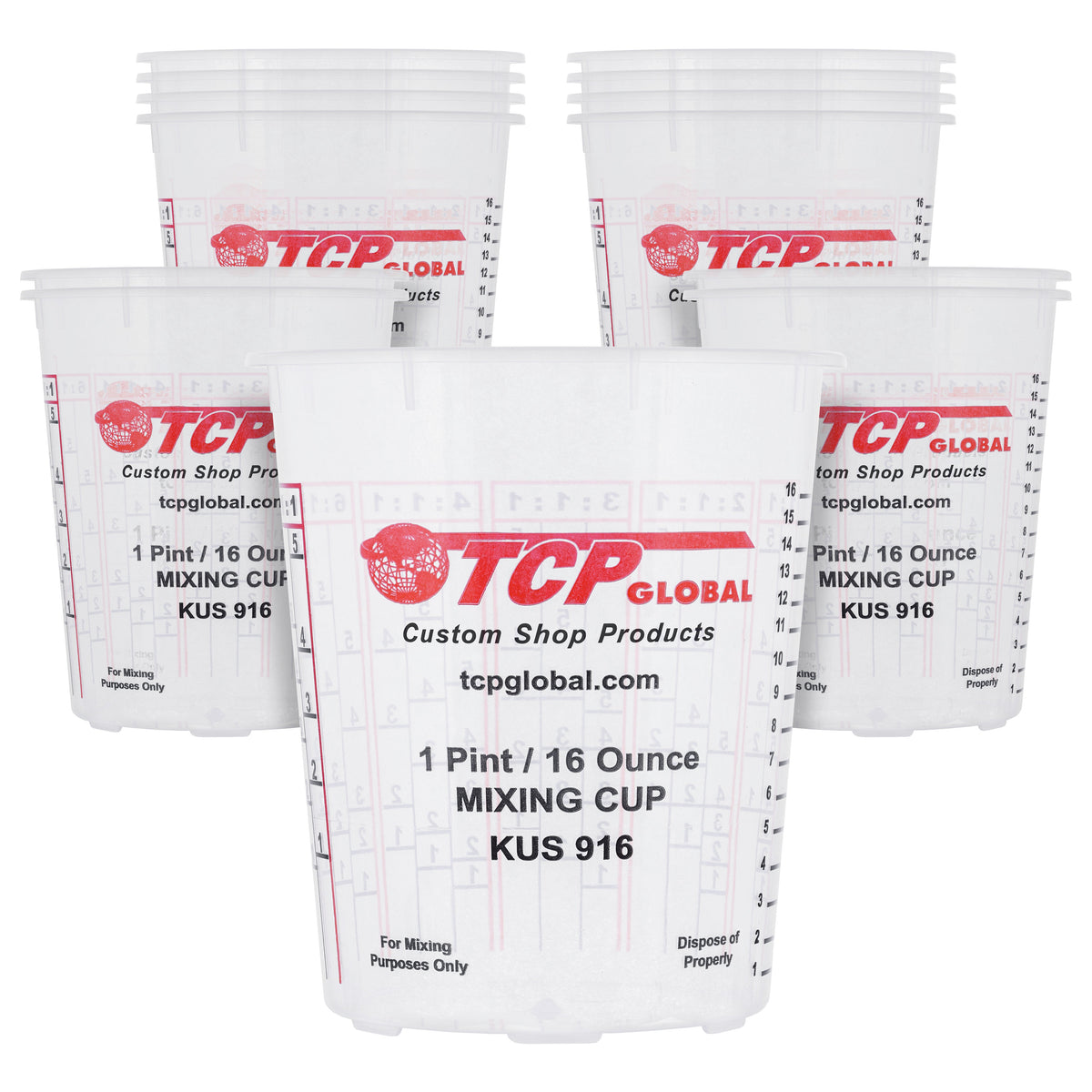 Paint Mixing Cups, 16-Ounce (12 Pack) - Plastic Measuring Cups for Liquids, Automotive Painting, Epoxy Resin, Acrylic Arts, Crafts