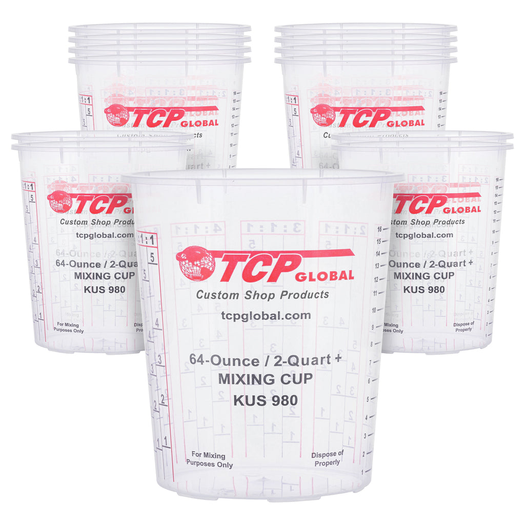 Paint Mixing Cups, 64-Ounce (12 Pack) - Plastic Measuring Cups for Liquids, Automotive Painting, Epoxy Resin, Acrylic Arts, Crafts