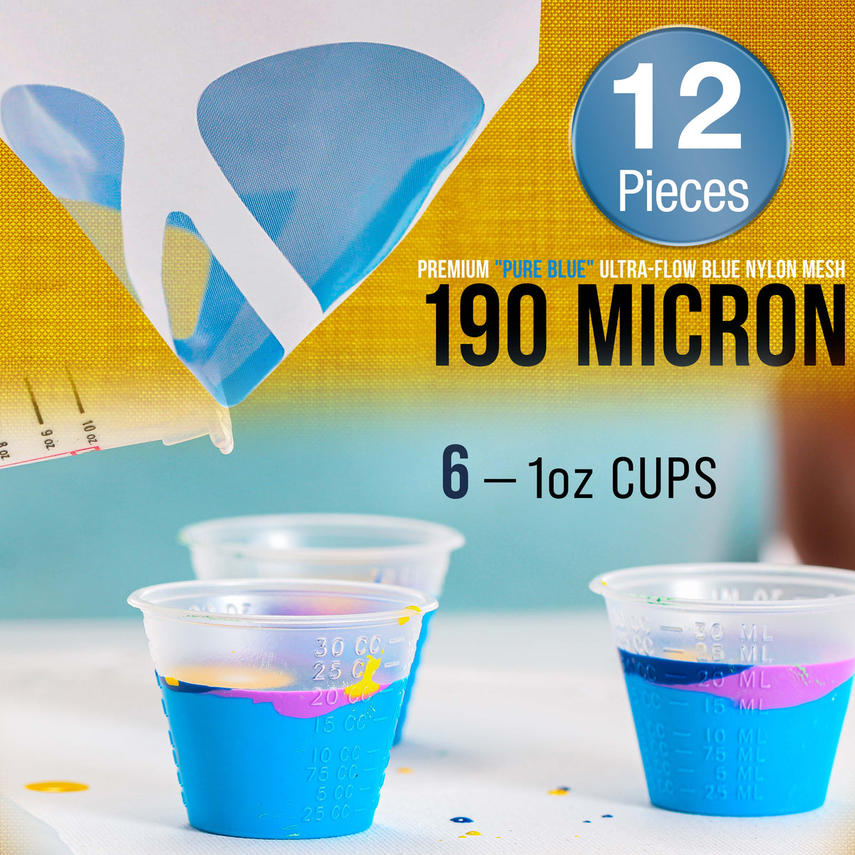Complete Paint Mixing Kit - 12 Cups with Lids, Mixing Sticks, Paddles, Strainers - Epoxy Resin Measuring Cups, Plastic Paint Cup Containers for