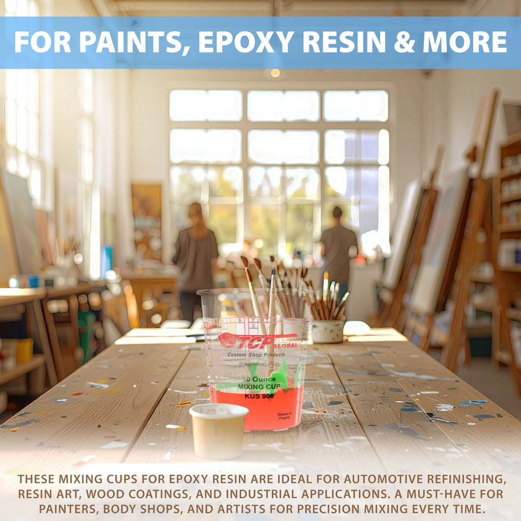 Complete Paint Mixing Kit - 12 Cups with Lids, Mixing Sticks, Paddles, Strainers - Epoxy Resin Measuring Cups, Plastic Paint Cup Containers for