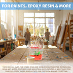 Complete Paint Mixing Kit - 12 Cups with Lids, Mixing Sticks, Paddles, Strainers - Epoxy Resin Measuring Cups, Plastic Paint Cup Containers for