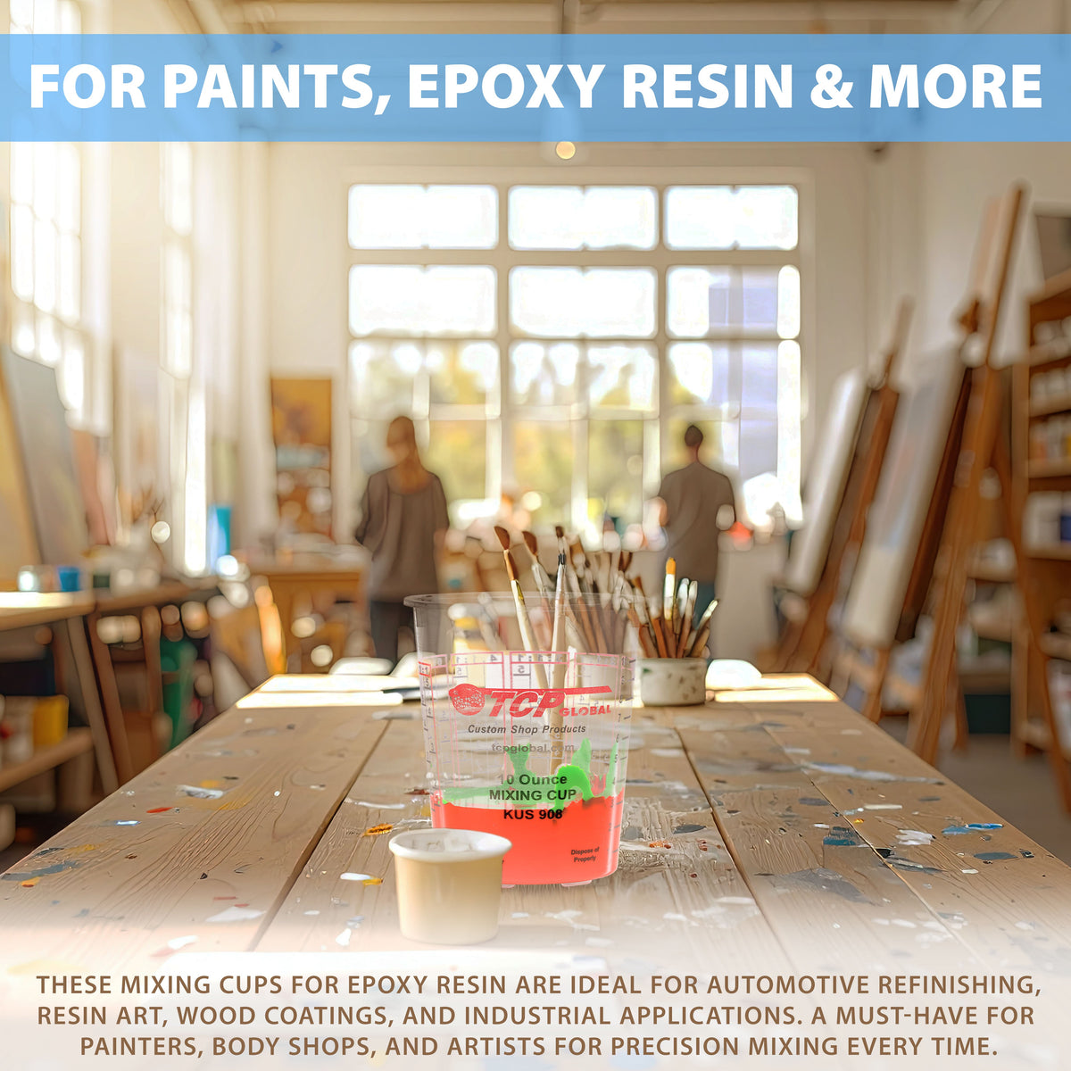 Complete Paint Mixing Kit - 12 Cups with Lids, Mixing Sticks, Paddles, Strainers - Epoxy Resin Measuring Cups, Plastic Paint Cup Containers for