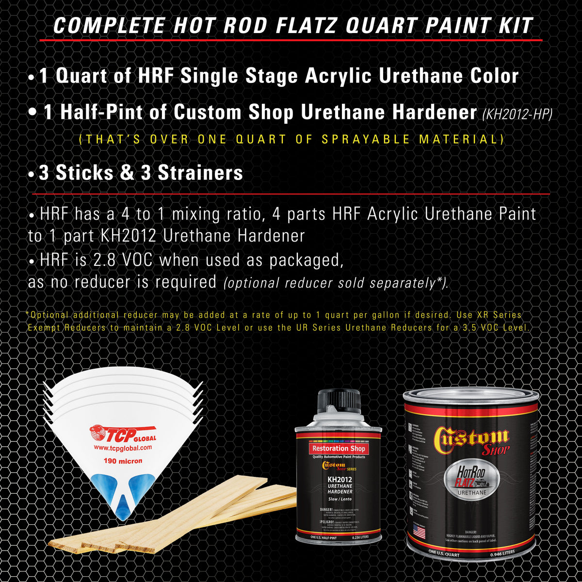 Spinnaker White - Hot Rod Flatz Flat Matte Satin Urethane Auto Paint - Complete Quart Paint Kit