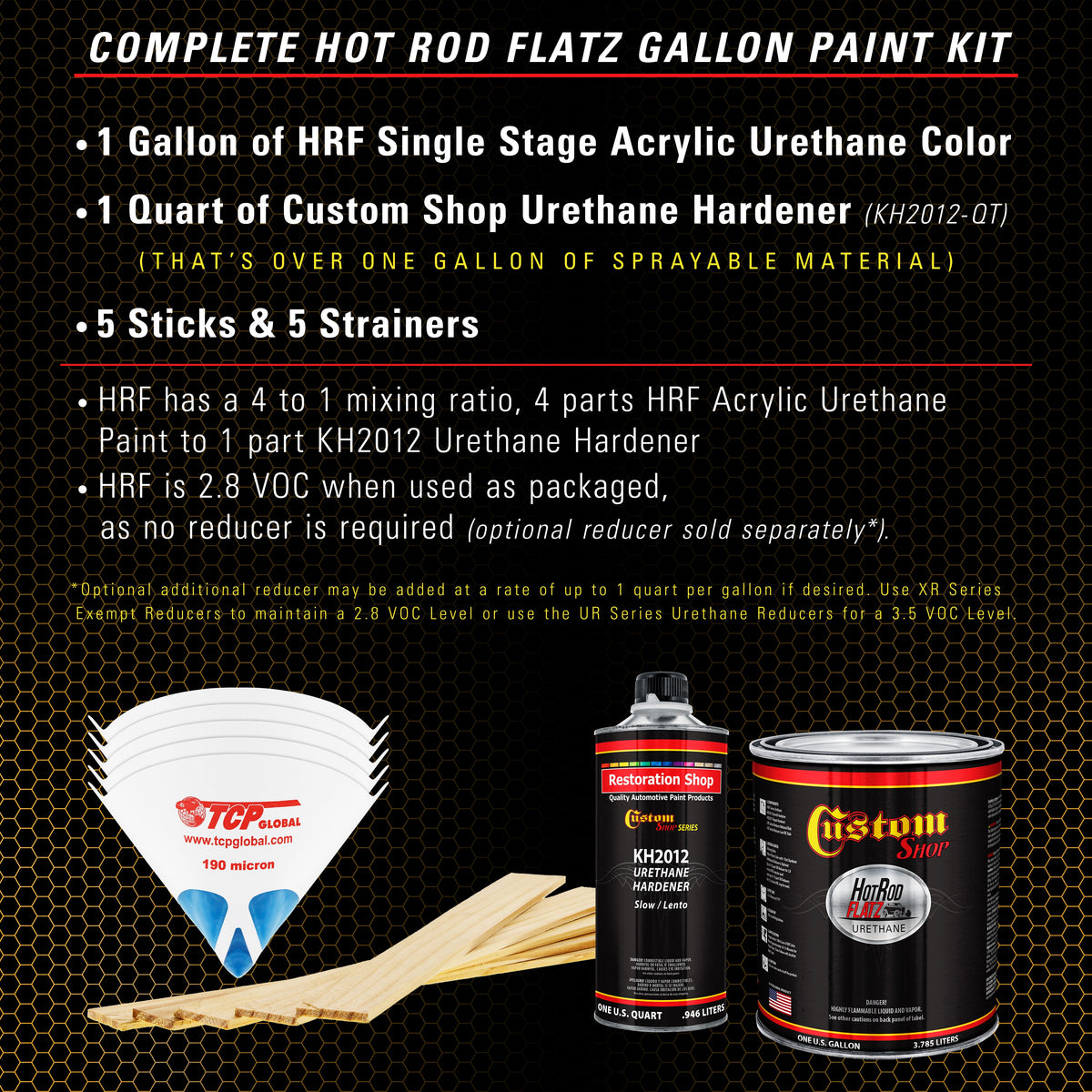 School Bus Yellow - Hot Rod Flatz Flat Matte Satin Urethane Auto Paint - Complete Gallon Paint Kit