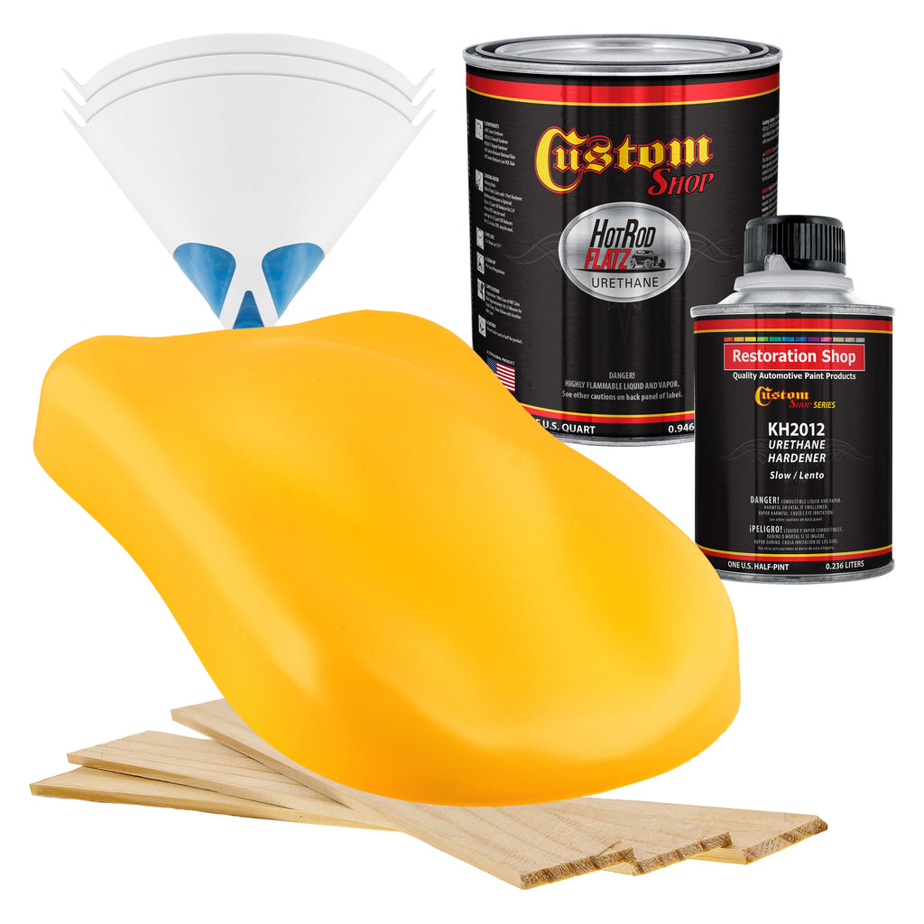 Speed Yellow - Hot Rod Flatz Flat Matte Satin Urethane Auto Paint - Complete Quart Paint Kit Coating