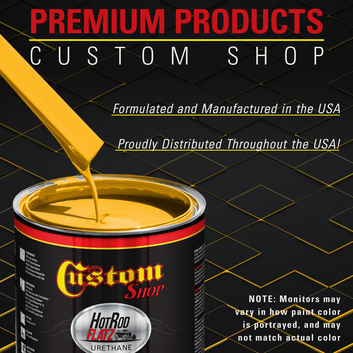 Speed Yellow - Hot Rod Flatz Flat Matte Satin Urethane Auto Paint - Complete Quart Paint Kit Coating