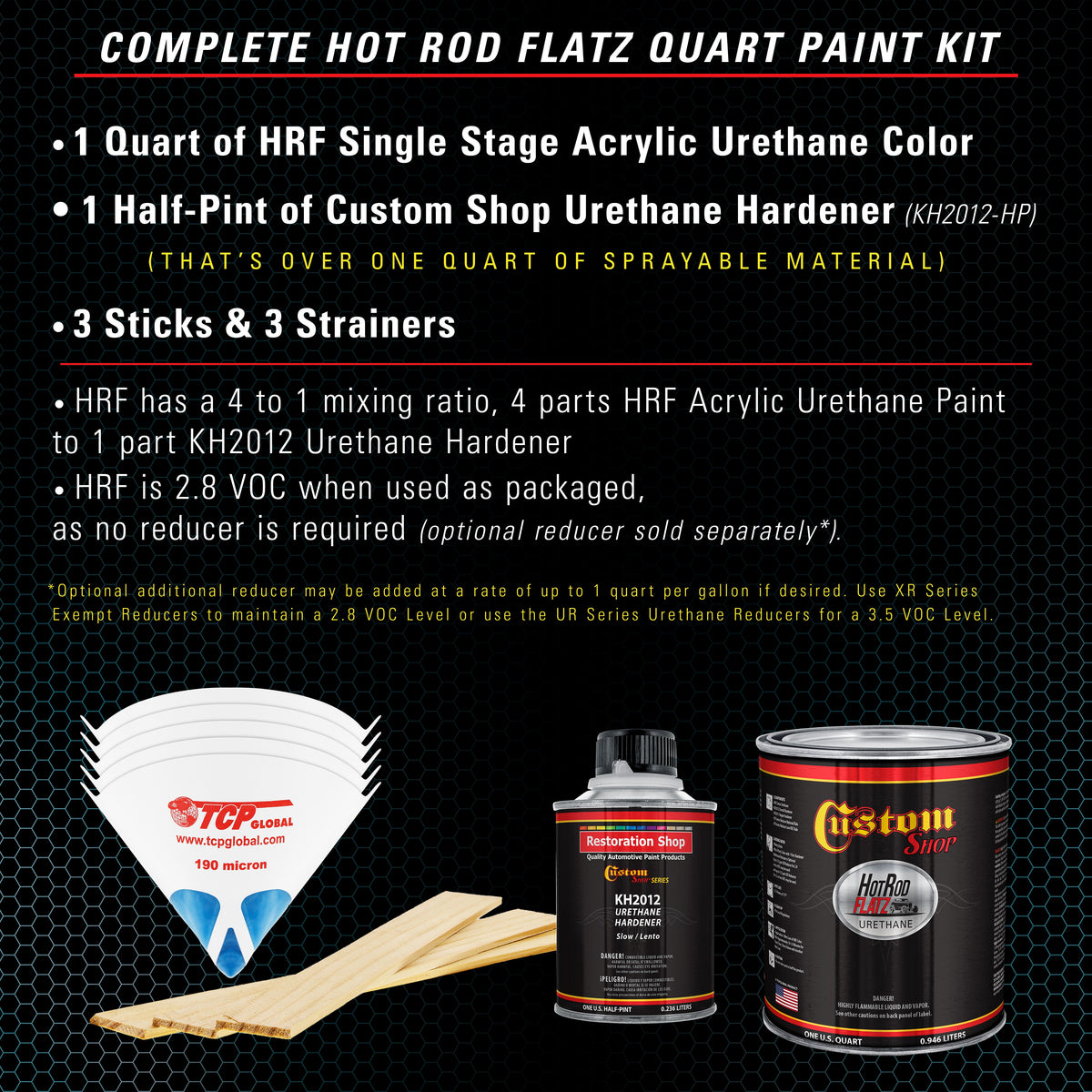 Medium Blue - Hot Rod Flatz Flat Matte Satin Urethane Auto Paint - Complete Quart Paint Kit Coating
