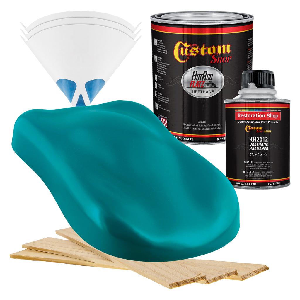 Deep Aqua - Hot Rod Flatz Flat Matte Satin Urethane Auto Paint - Complete Quart Paint Kit Coating, 4:1
