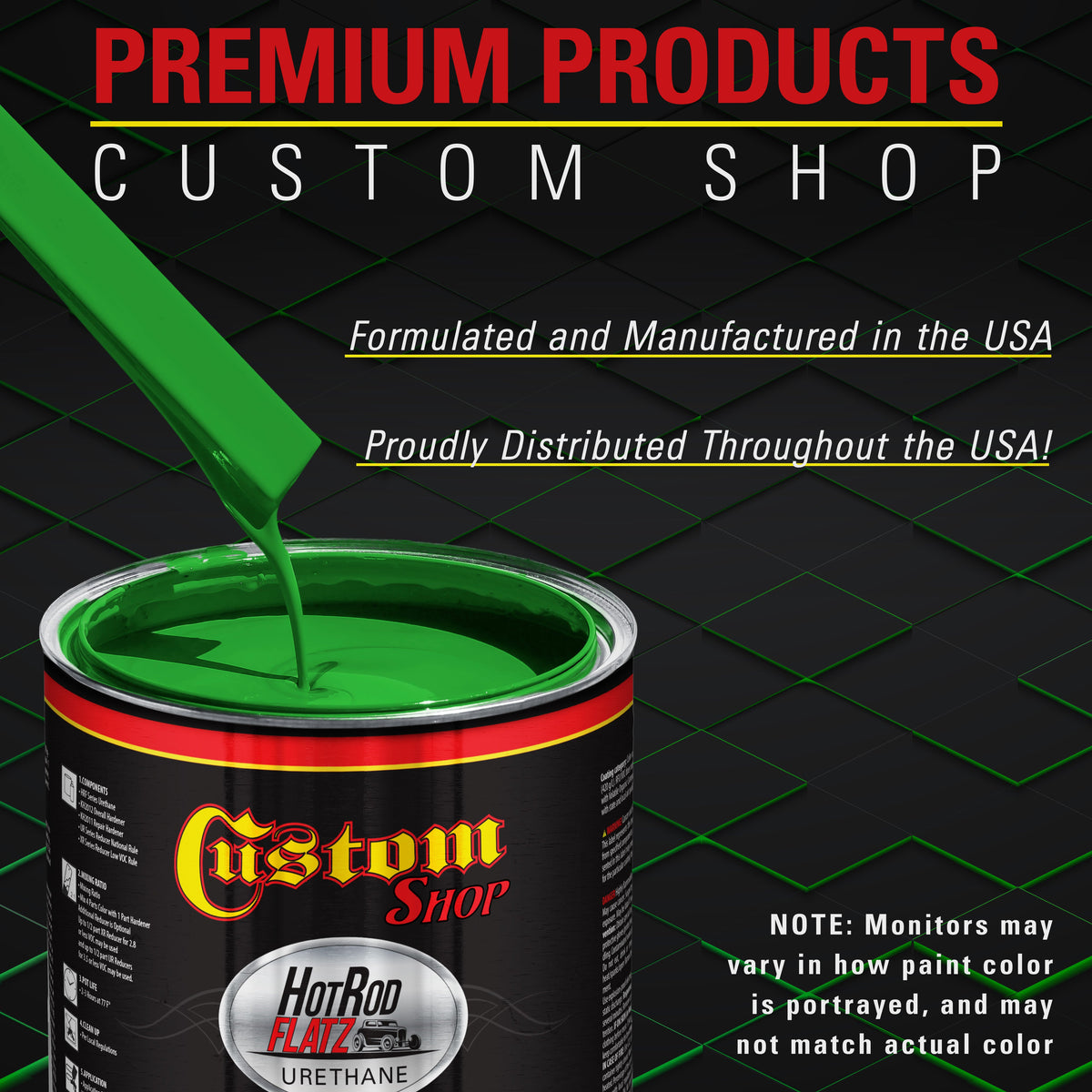 Vibrant Lime Green - Hot Rod Flatz Flat Matte Satin Urethane Auto Paint - Complete Quart Paint Kit