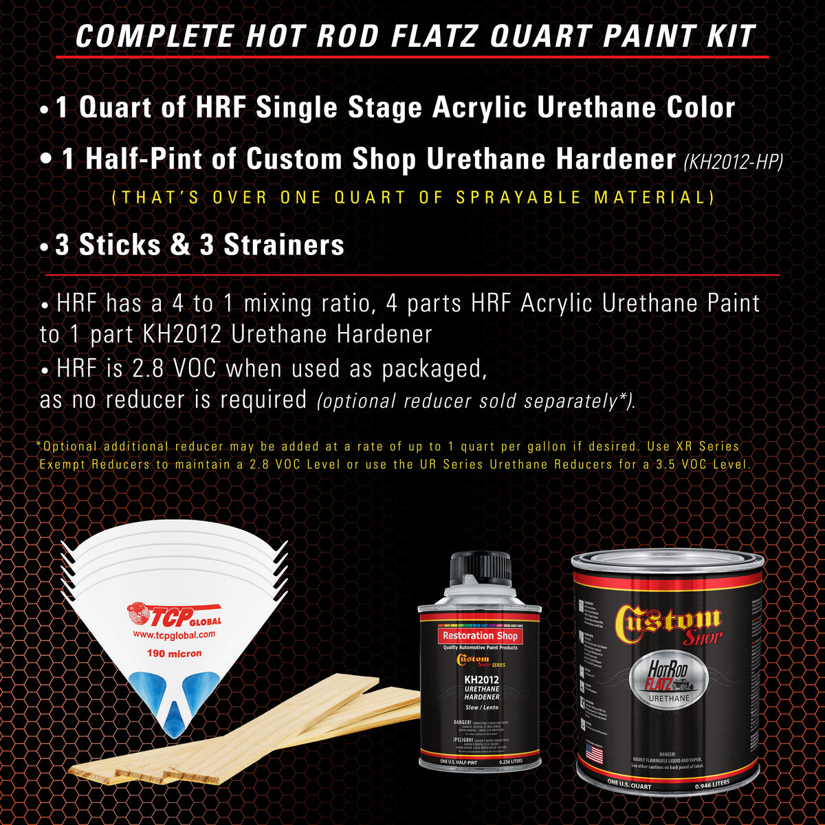 Charger Orange - Hot Rod Flatz Flat Matte Satin Urethane Auto Paint - Complete Quart Paint Kit
