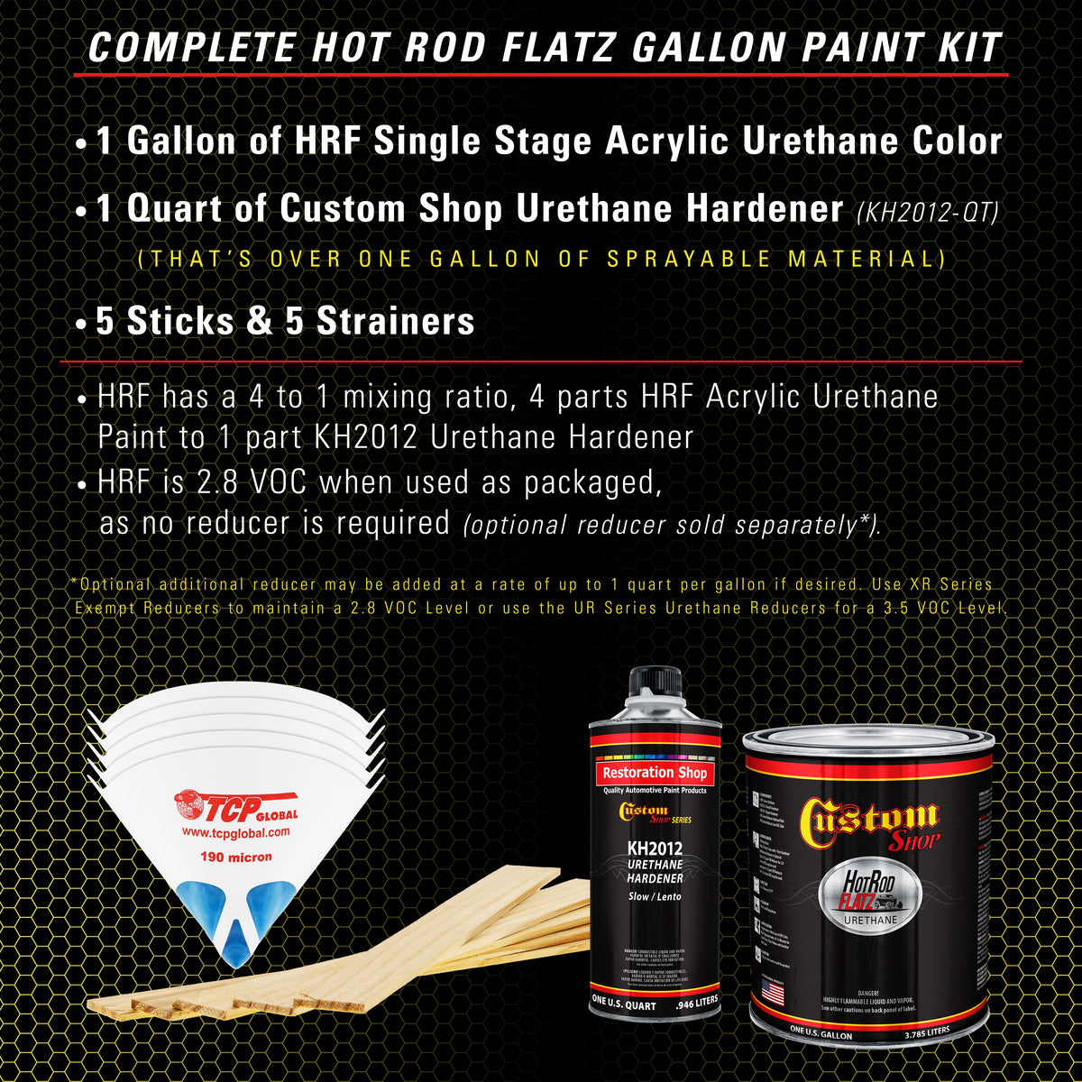 Rally Yellow - Hot Rod Flatz Flat Matte Satin Urethane Auto Paint - Complete Gallon Paint Kit Coating