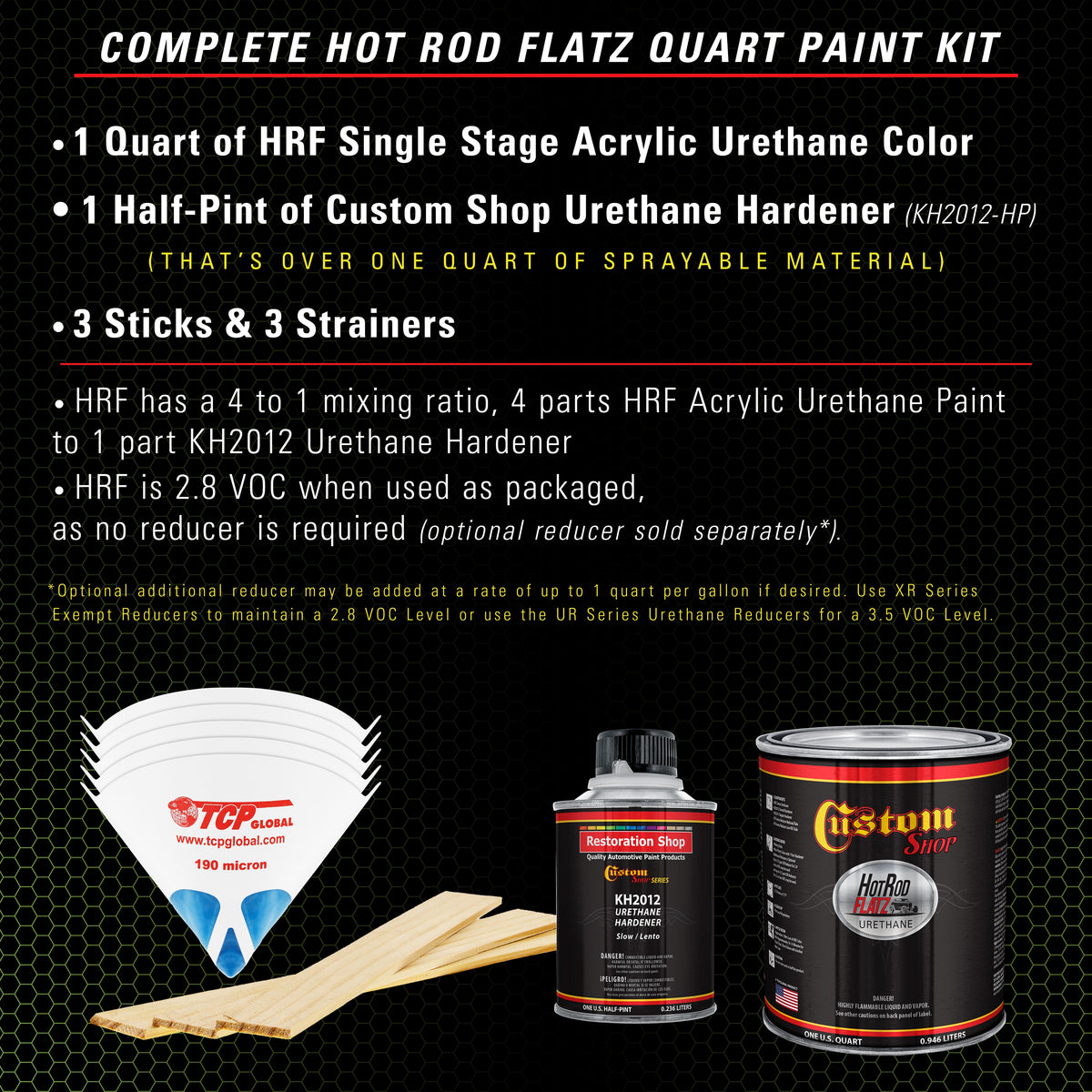 Firemist Lime - Hot Rod Flatz Flat Matte Satin Urethane Auto Paint - Complete Quart Paint Kit Coating
