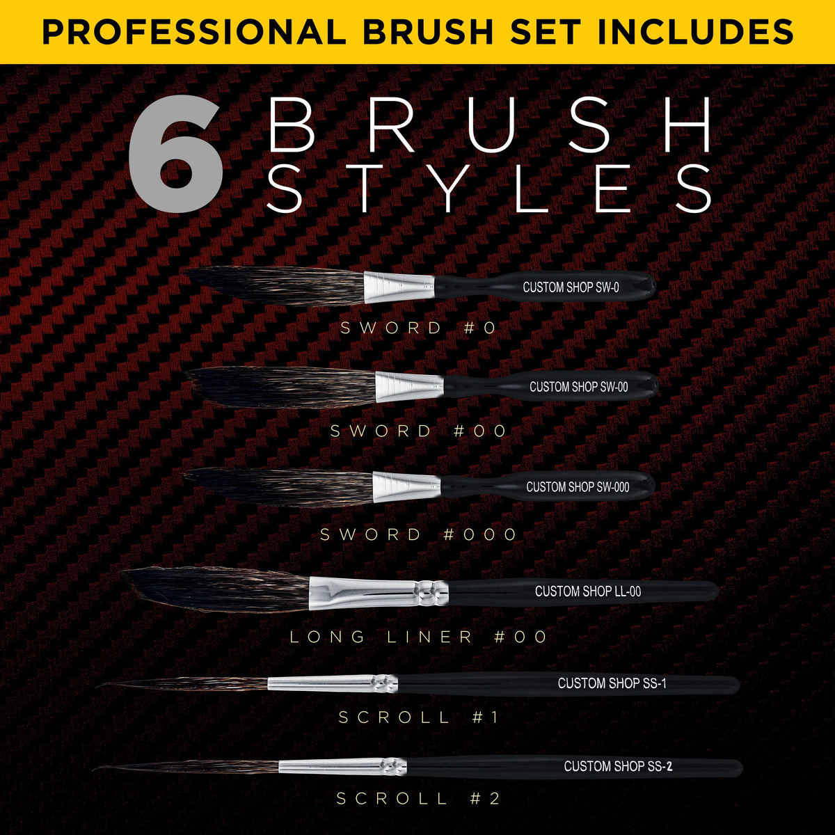 Pinstripe Brush Master Set (Sword #0, #00, #000, Scroll #1 & #2, Long Liner #00)