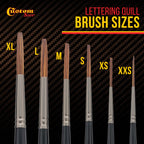 Set of 6 Lettering Quill Brushes for Sign Painting, Sizes XL, LG, MED, SM, XSM, XXSM, Brush Blend Squirrel Taklon Hair, Paint Pinstriping