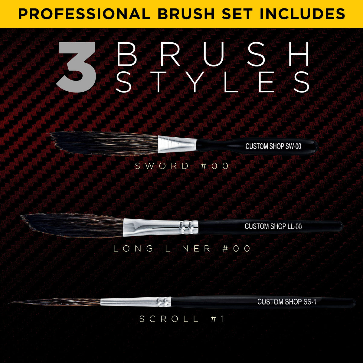 Starter Pinstripe Brush Kit (Sword #00, Scroll #1 & Long Liner - #00)