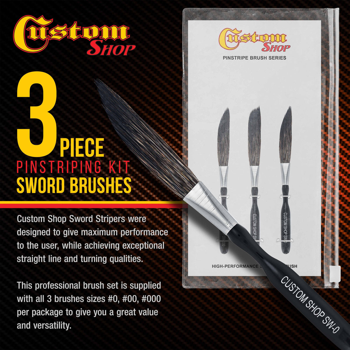 Sword Pinstripe Brush 3 Size Kit (0, 00, 000)