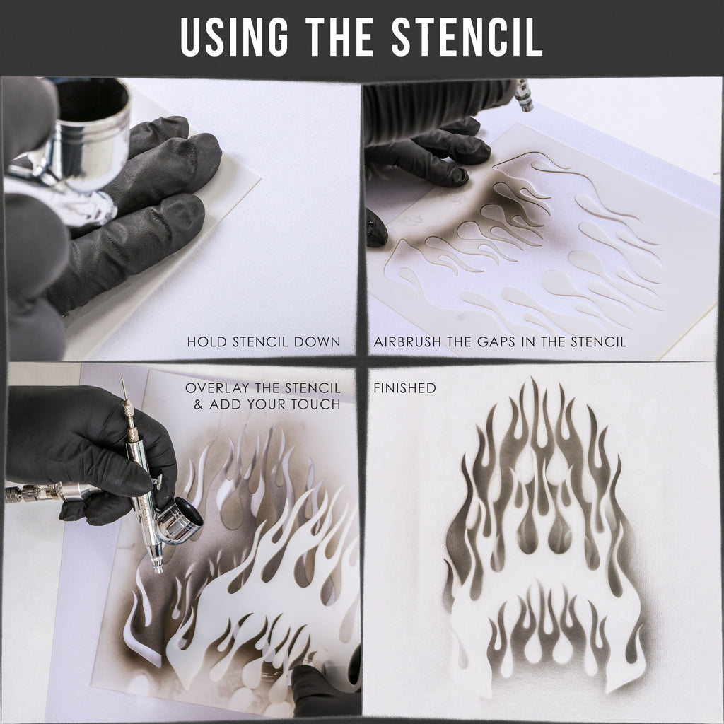 Airbrush Flame Licks Stencil Set (Flame Licks Design #1 in 3 Scale Sizes) - Laser Cut Reusable Templates