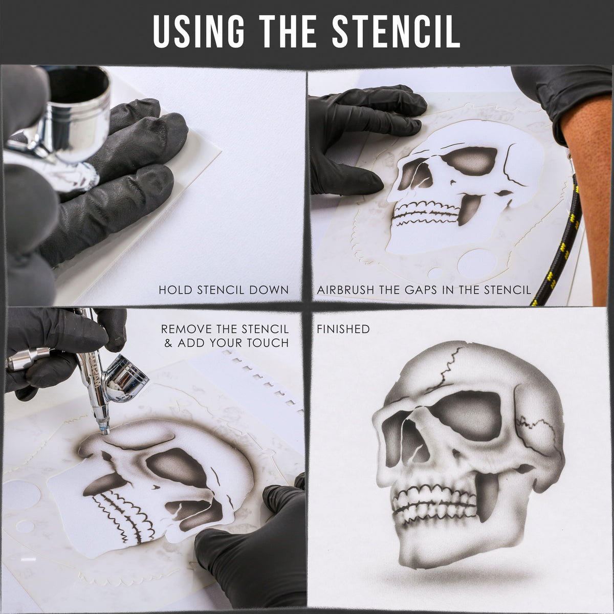 Airbrush Stencil Skull Design Set #1 (3 Different Scale Sizes) - 3 Laser Cut Reusable Templates