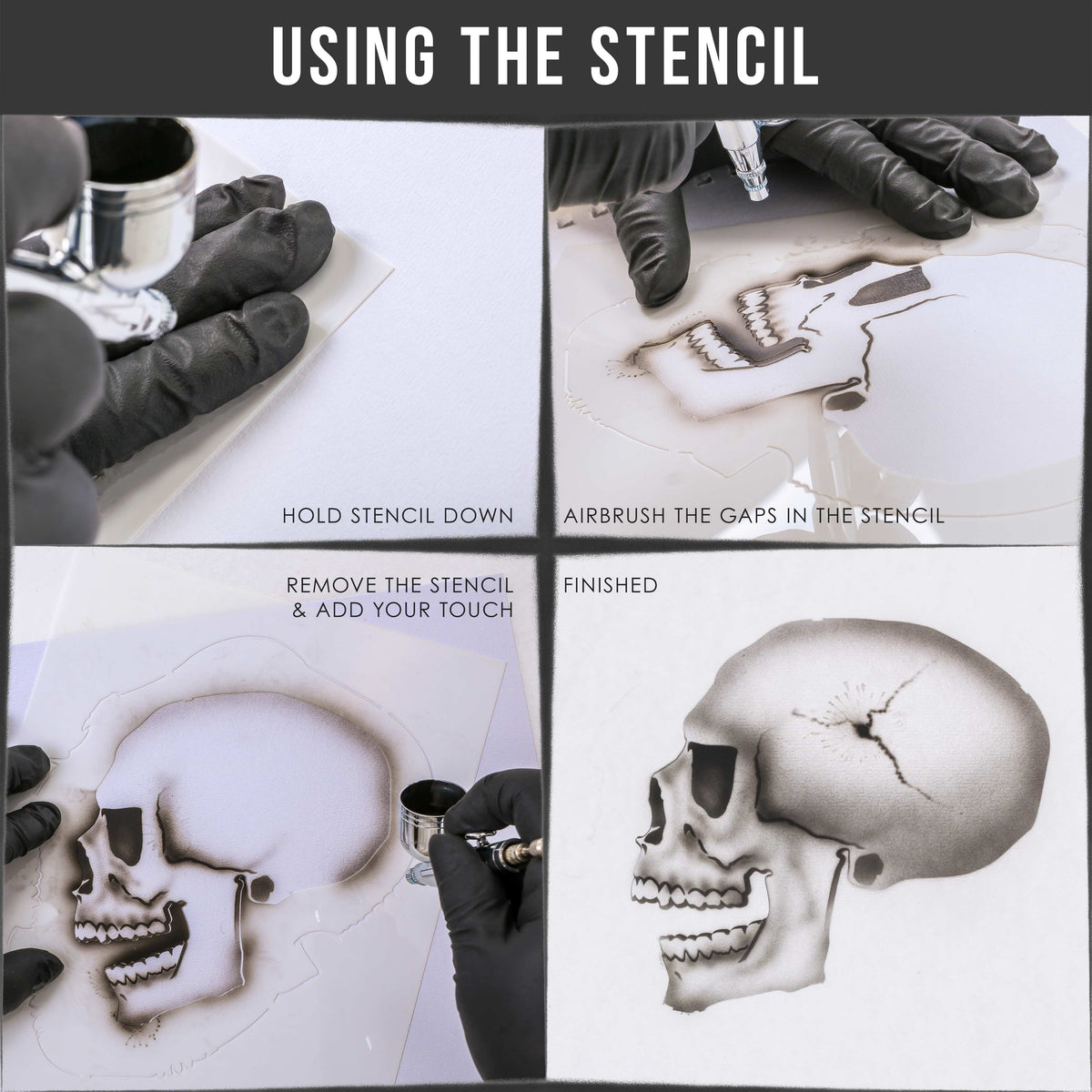 Airbrush Stencil Skull Design Set #6 (3 Different Scale Sizes) - 3 Laser Cut Reusable Templates