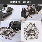 Airbrush Skeleton Skull Indian Chief Stencil Set (Skull Design #11 in 3 Scale Sizes) - Laser Cut Reusable Templates