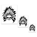 Airbrush Skeleton Skull Indian Chief Stencil Set (Skull Design #11 in 3 Scale Sizes) - Laser Cut Reusable Templates