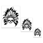 Airbrush Skeleton Skull Indian Chief Stencil Set (Skull Design #11 in 3 Scale Sizes) - Laser Cut Reusable Templates