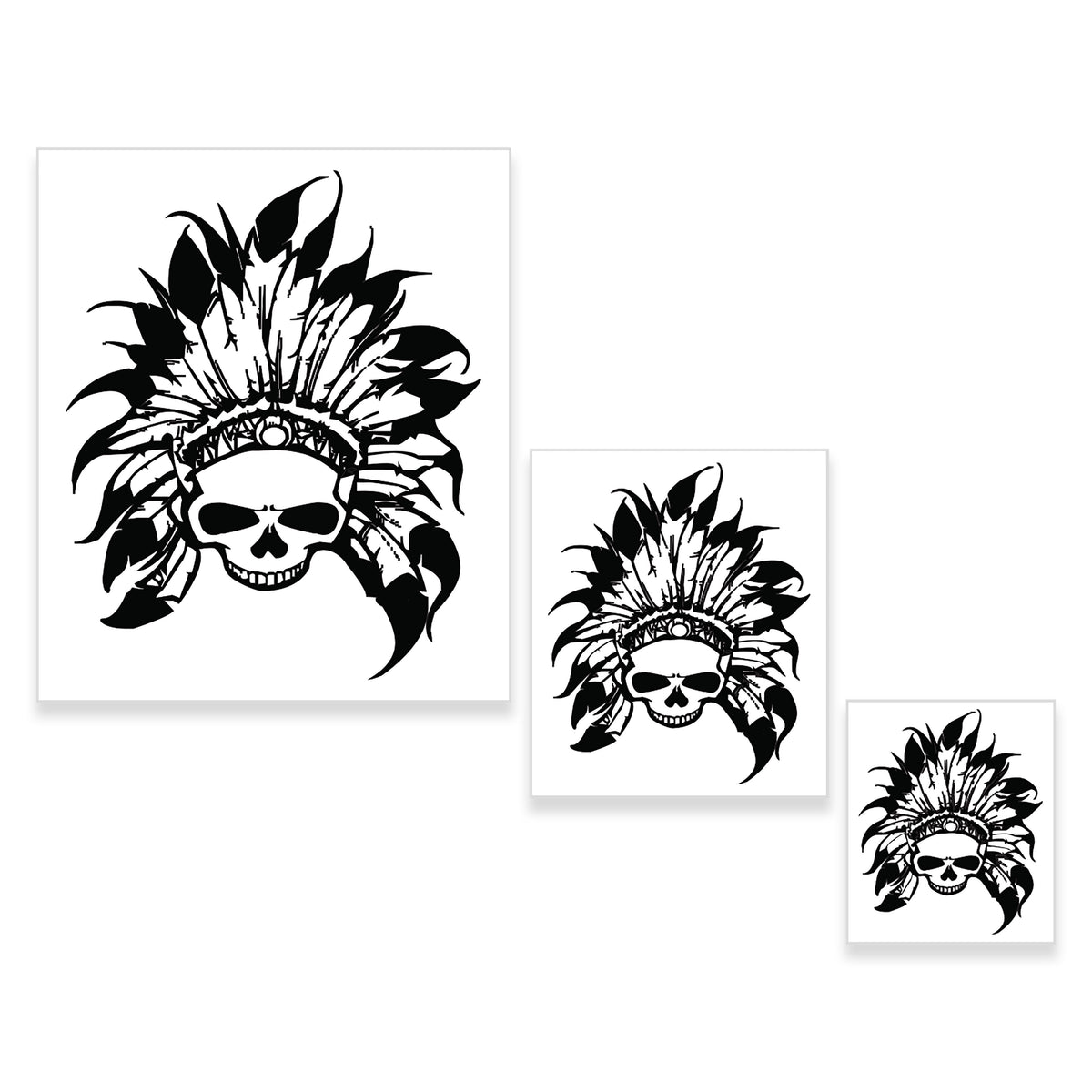 Airbrush Skeleton Skull Indian Chief Stencil Set (Skull Design #11 in 3 Scale Sizes) - Laser Cut Reusable Templates