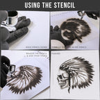 Airbrush Skeleton Skull Indian Chief Stencil Set (Skull Design #12 in 3 Scale Sizes) - Laser Cut Reusable Templates
