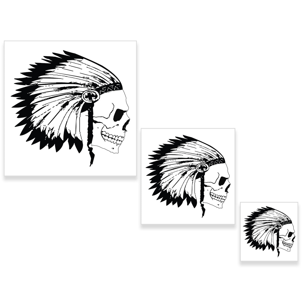 Airbrush Skeleton Skull Indian Chief Stencil Set (Skull Design #12 in 3 Scale Sizes) - Laser Cut Reusable Templates