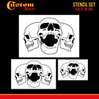 Airbrush Triple Skull Pile Stencil Set (Skull Design in 3 Scale Sizes) - Laser Cut Reusable Templates