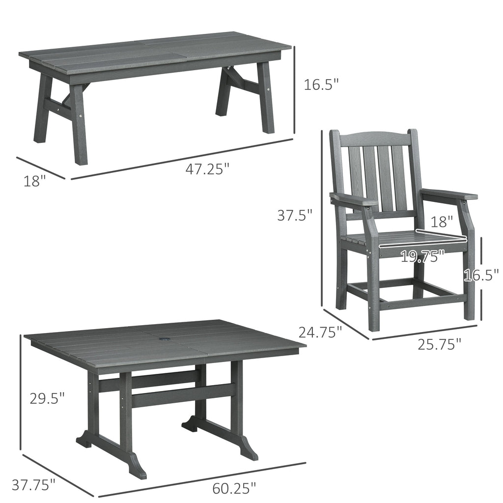 6-Seater Outdoor Dining Set with Loveseat, Umbrella Hole & Cushioned Seating, Dark Gray