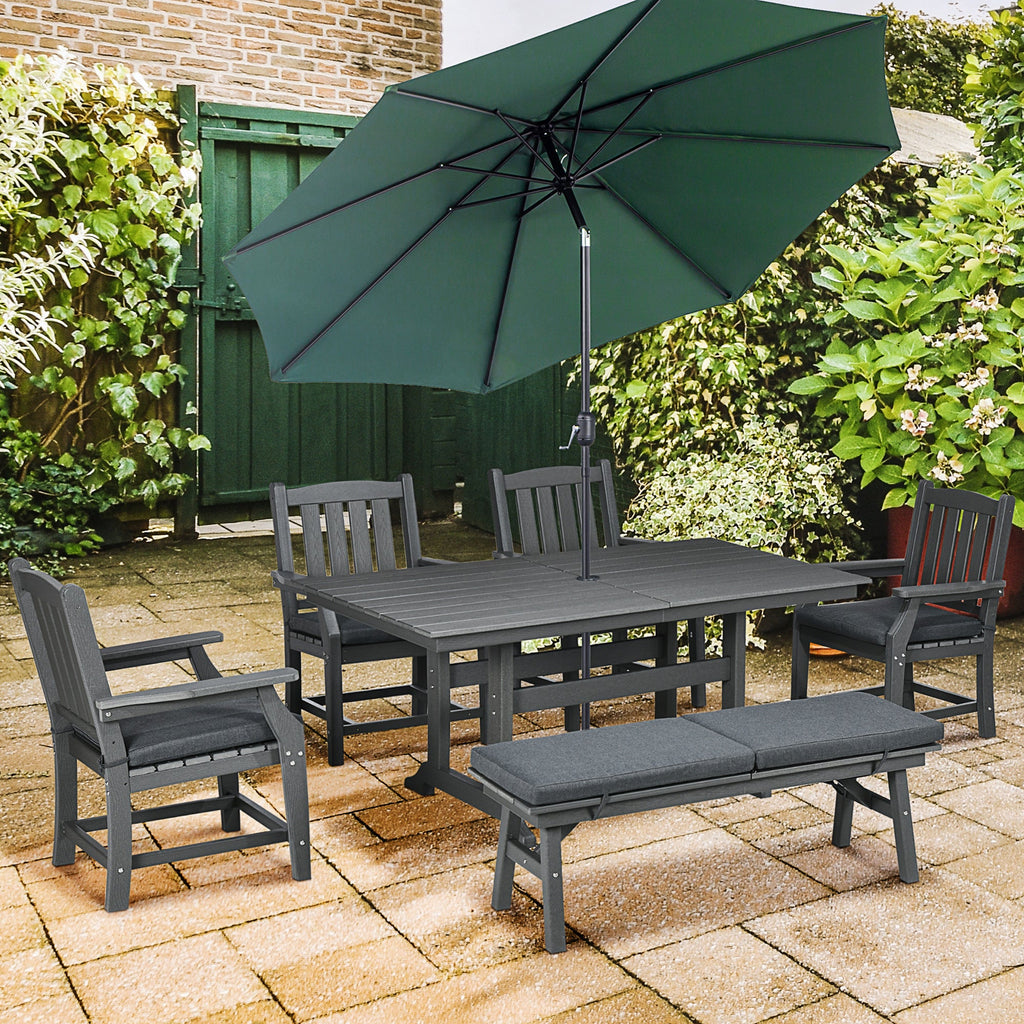 6-Seater Outdoor Dining Set with Loveseat, Umbrella Hole & Cushioned Seating, Dark Gray
