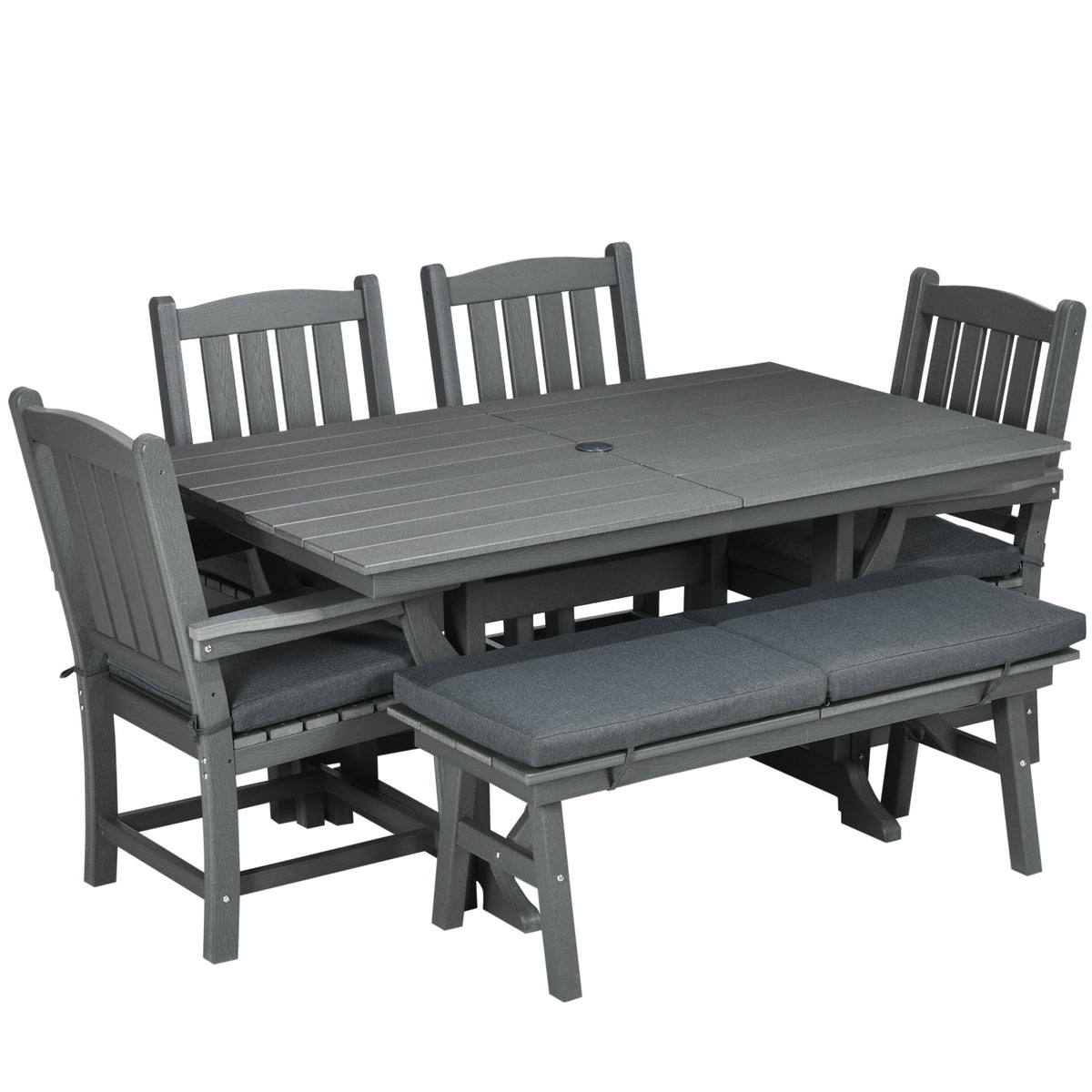 6-Seater Outdoor Dining Set with Loveseat, Umbrella Hole & Cushioned Seating, Dark Gray