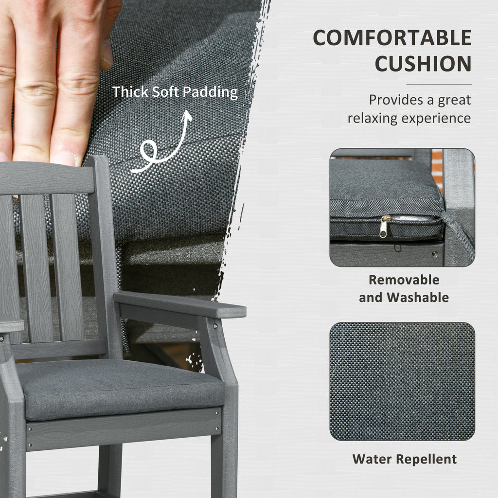 6-Seater Outdoor Dining Set with Loveseat, Umbrella Hole & Cushioned Seating, Dark Gray
