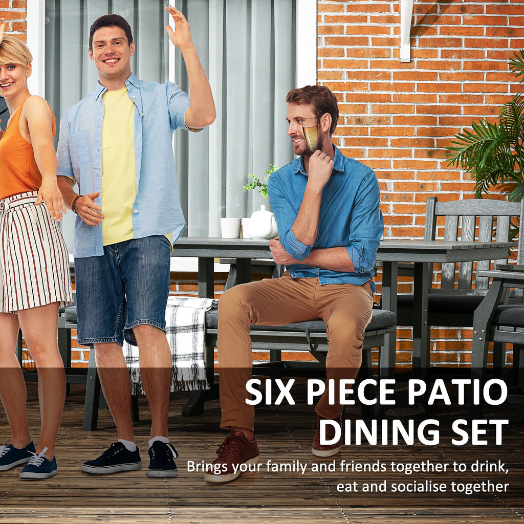 6-Seater Outdoor Dining Set with Loveseat, Umbrella Hole & Cushioned Seating, Dark Gray