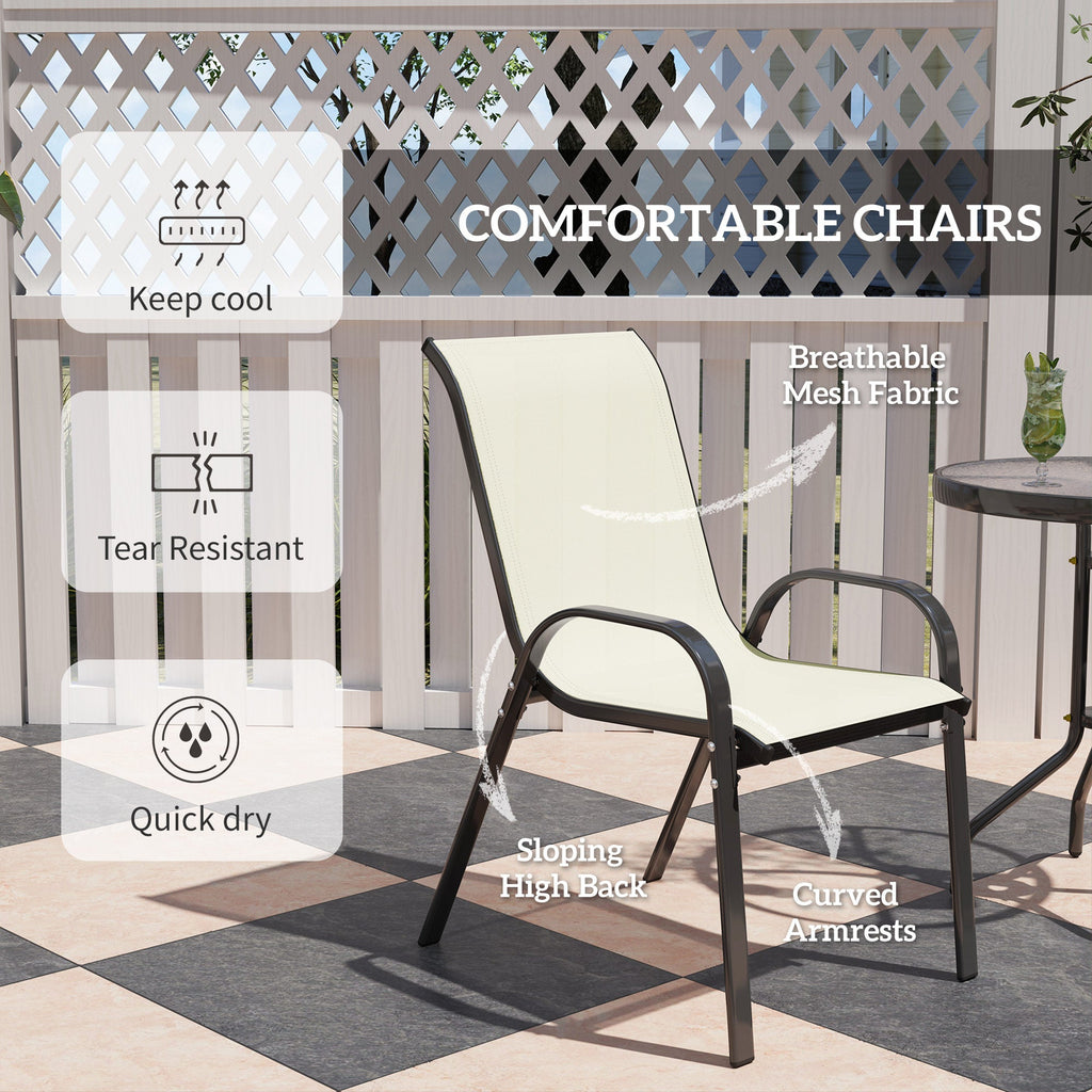 Compact 3-Piece Bistro Set with Stackable Chairs & Glass Table, Beige