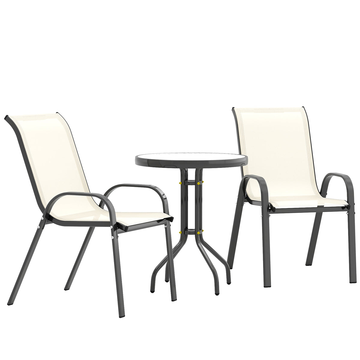 Compact 3-Piece Bistro Set with Stackable Chairs & Glass Table, Beige