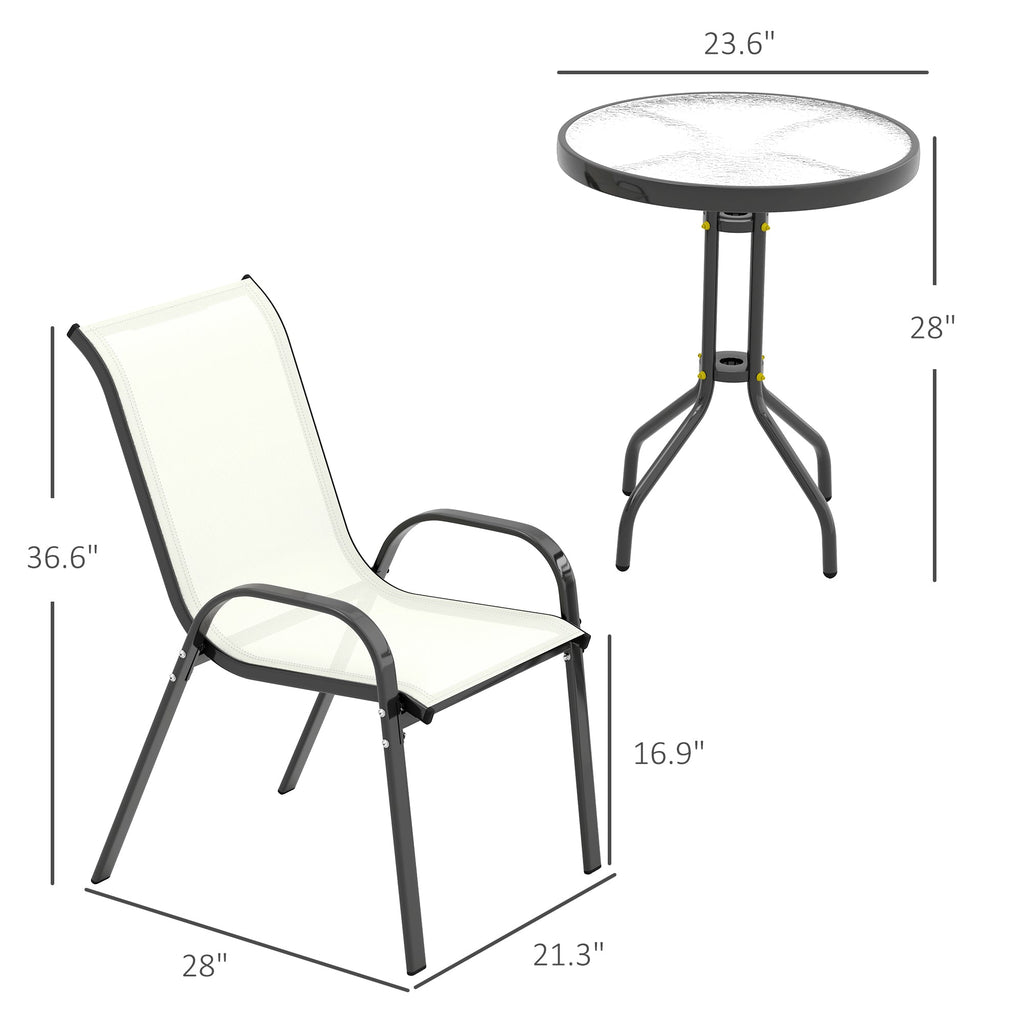 Compact 3-Piece Bistro Set with Stackable Chairs & Glass Table, Beige