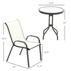 Compact 3-Piece Bistro Set with Stackable Chairs & Glass Table, Beige