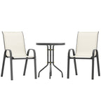 Compact 3-Piece Bistro Set with Stackable Chairs & Glass Table, Beige