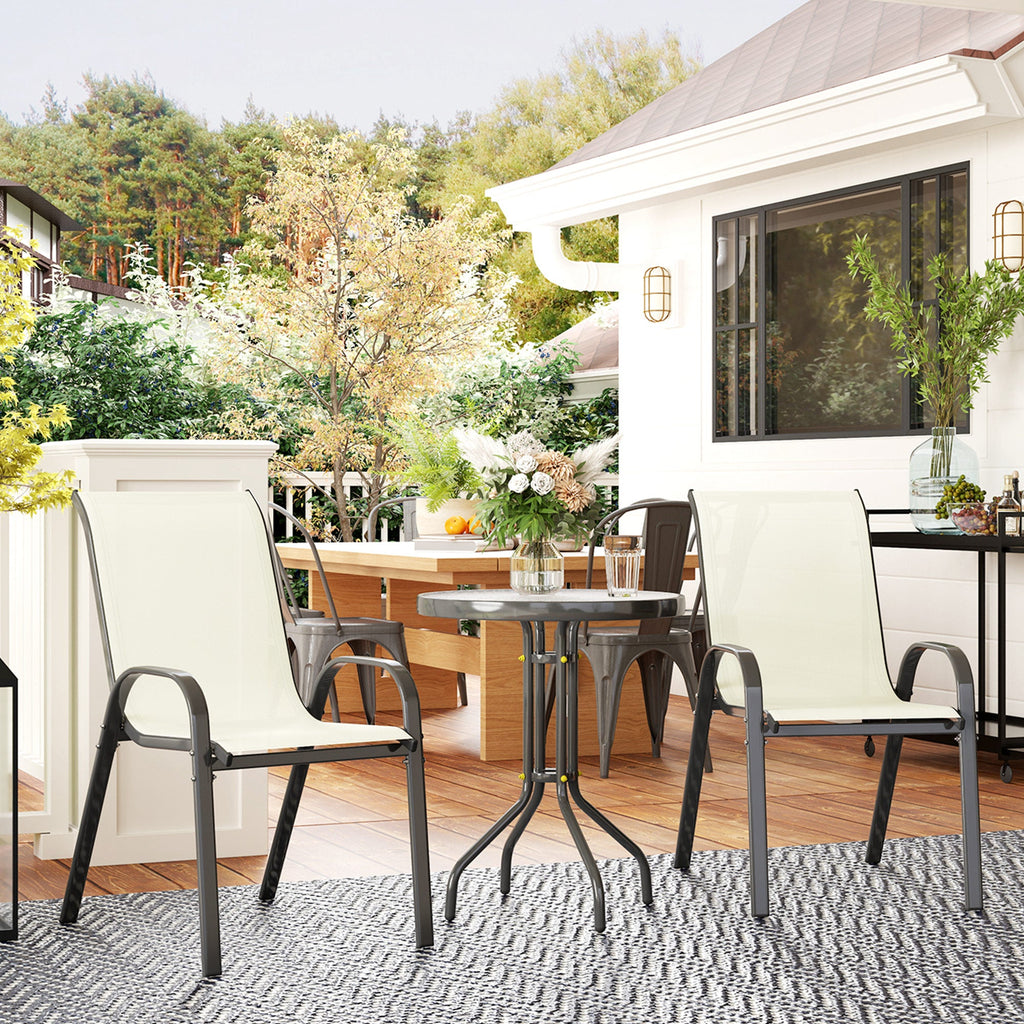 Compact 3-Piece Bistro Set with Stackable Chairs & Glass Table, Beige