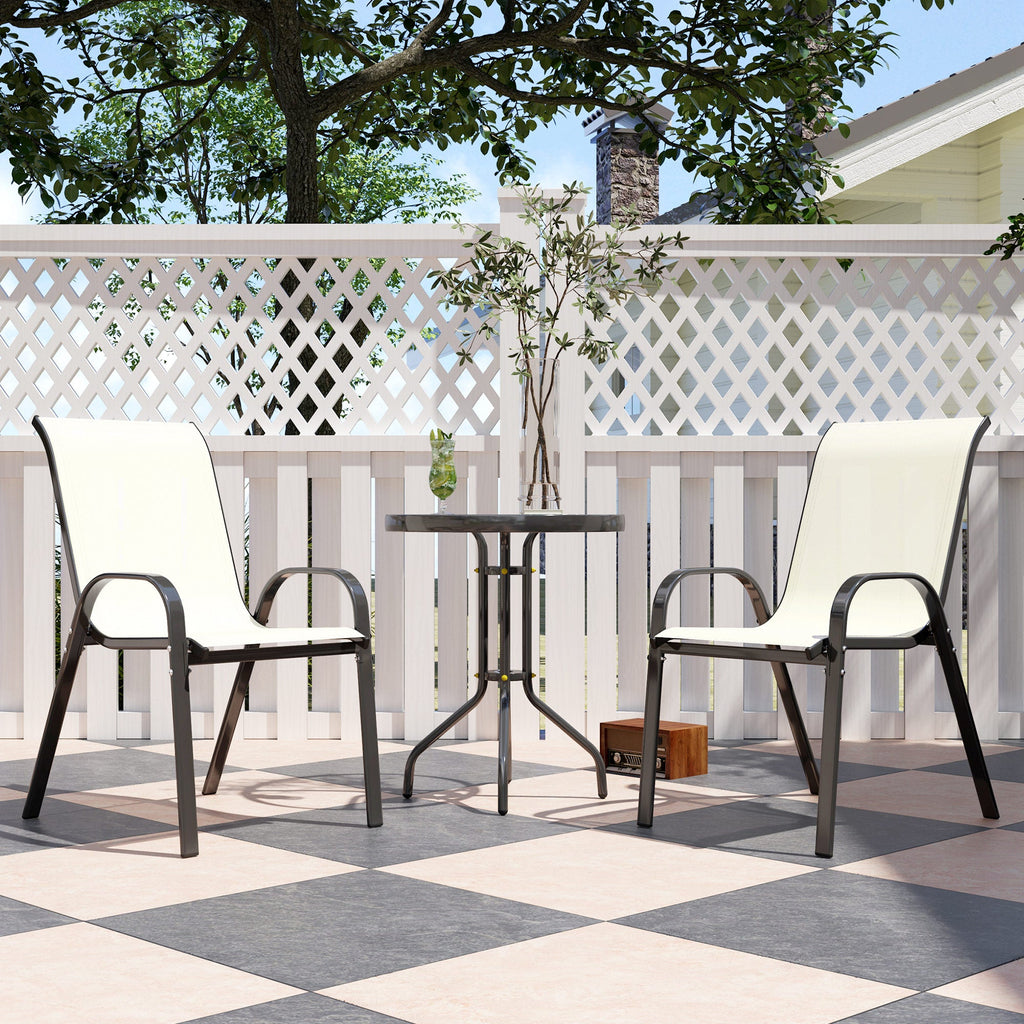 Compact 3-Piece Bistro Set with Stackable Chairs & Glass Table, Beige