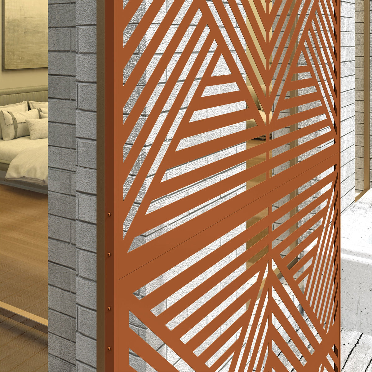 78" x 48" Metal Outdoor Privacy Screen with Stand, Rhombus Design Brown Climbing Plant Trellis